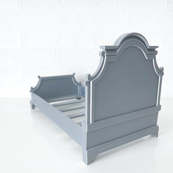 Silver Tufted Miniature Chesterfield Bed Queen Size 1:6 Scale Barbie Dollhouse - Picture 3 of 6